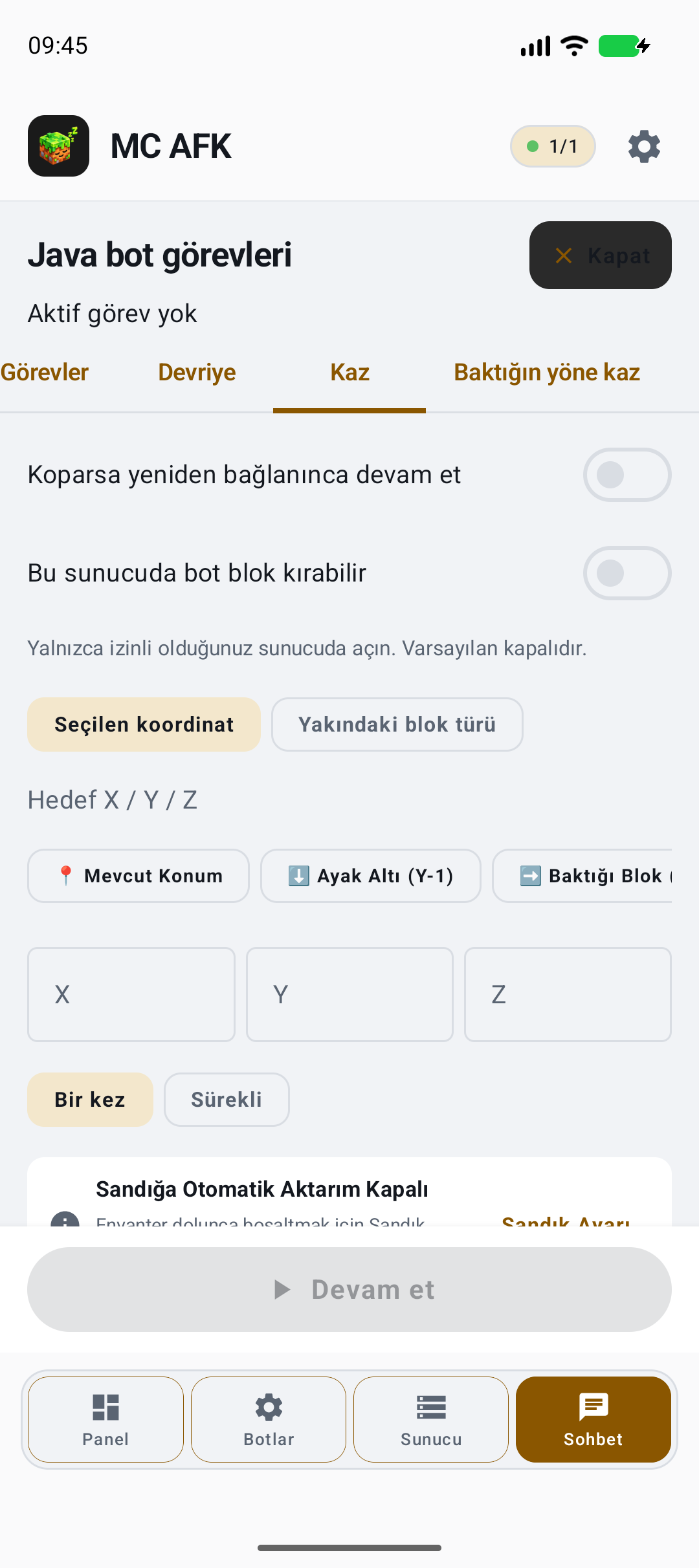 Kaz: tek hedef bloğu kır — gerçek Android ayar/görünüm ekranı